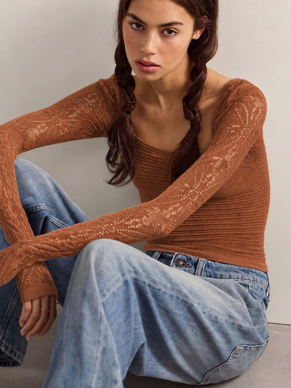 Free People Intimately So Many Likes Long Sleeve Top Argan Oil XS/S
